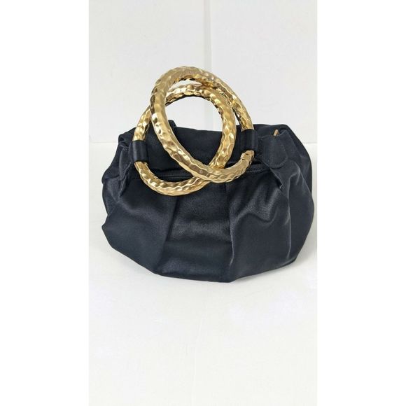 Jimmy Choo - Satin handle Bag Gold Hoop Black Formal Clutch - Picture 2 of 8